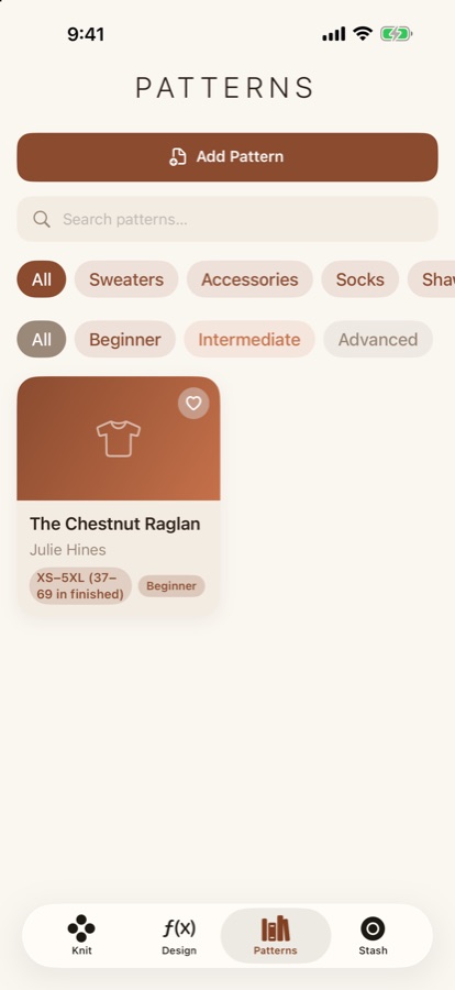 The pattern library, with the free Chestnut Raglan