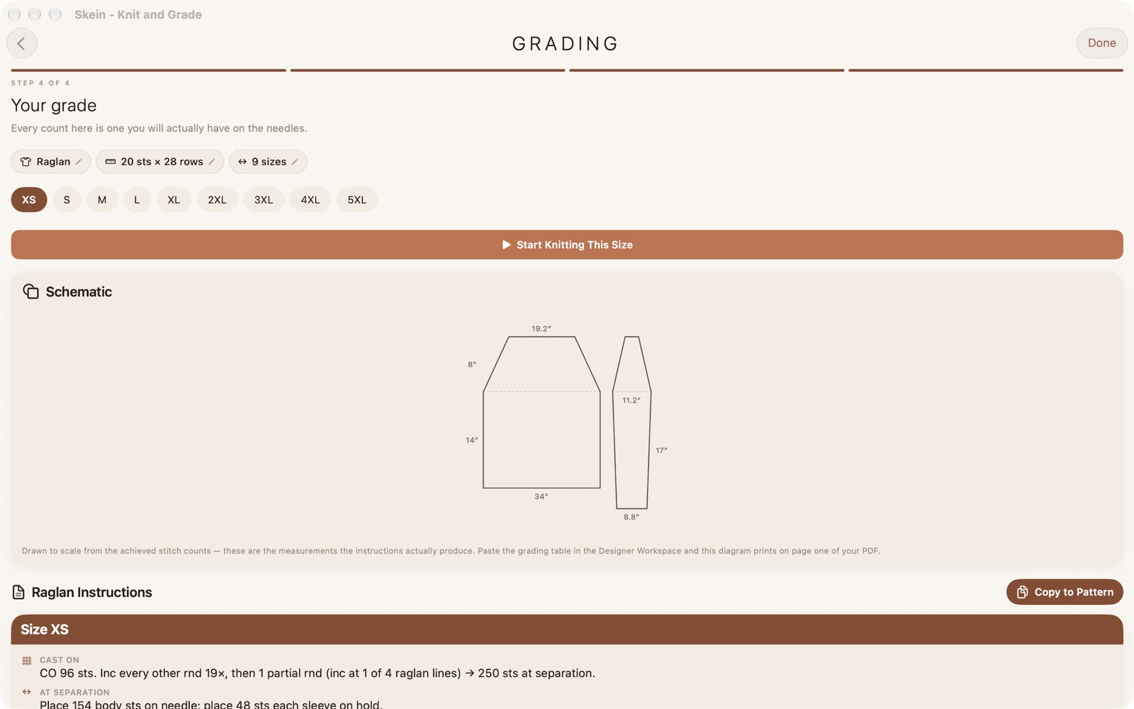 Skein on Mac showing a graded raglan
