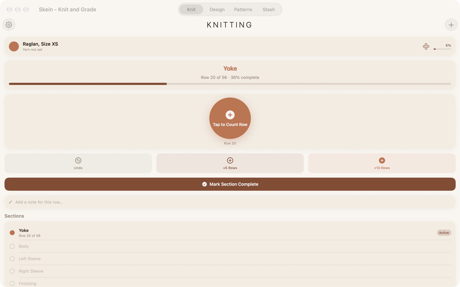 Skein's Knit tab on Mac